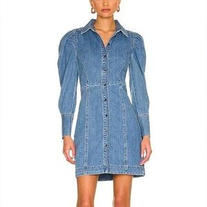 FRAME Voluminous Puff Sleeve Dress Denim Eugenia Blue Mini Womens Size XS